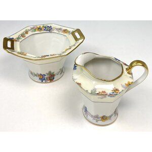 Theodore Haviland Limoges 1925-36 Miami Ivory Floral CREAMER & SUGAR *No Lid*